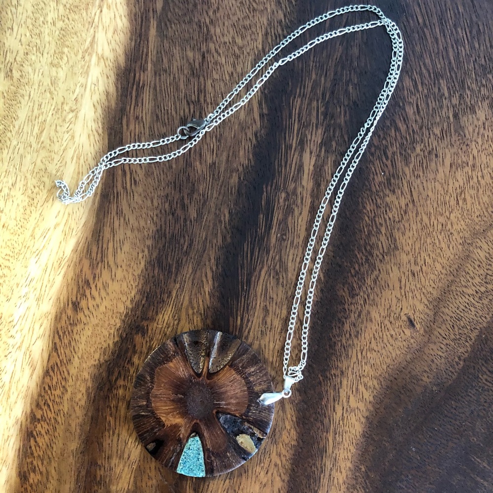 Wood Medallion Long Necklace